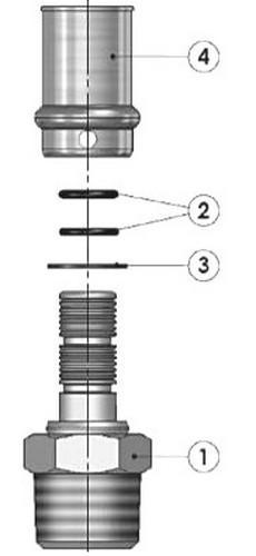 Переходы STOUT SFP-0001 Дн1/2″x16 - Дн1″x32 Ру16 для металлопластиковых труб, пресс/наружная резьба, корпус - латунь