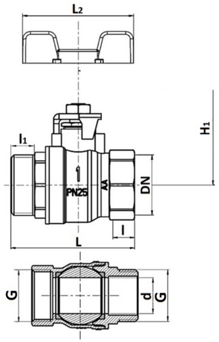 Кран шаровой STOUT SVB-0014 3/4″ Ду20 Ру40 стандартнопроходной, двухходовой, латунь CW617N, уплотнение - PTFE, внутренняя резьба / наружная резьба, ручка-бабочка