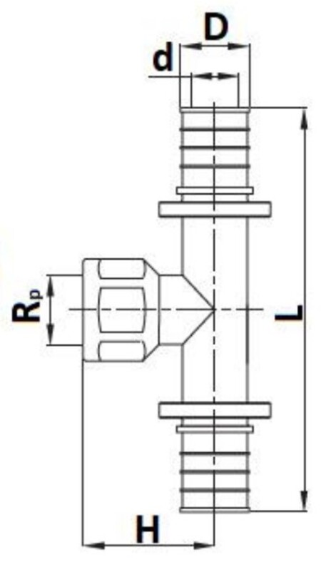 Тройник STOUT SFA-0028 Ду25x3/4 Ру16, латунь, аксиальный, переходной, внутренняя резьба, для труб из сшитого полиэтилена
