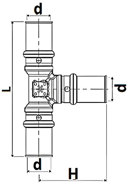 Тройник STOUT SFP-0006 Ду16x16x16 Ру16, латунь, пресс, равнопроходный, для металлопластиковых труб