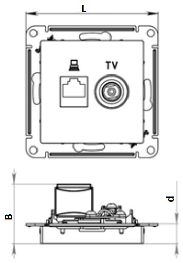 Розетка комбинированная Systeme Electric AtlasDesign 2-местная компьютерная + телевизионная, разъем RJ45, кат.5E, цвет - базальт