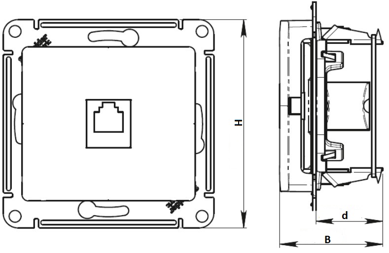 Розетка компьютерная Systeme Electric Glossa 1-местная RJ45 кат.5E, механизм, цвет - платина