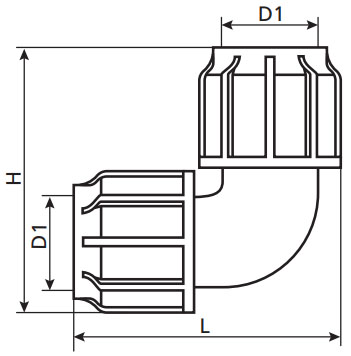 Отвод компрессионный TEBO KOM-KOM Дн63 Ру10 для ПНД труб, разъемный, корпус - полипропилен
