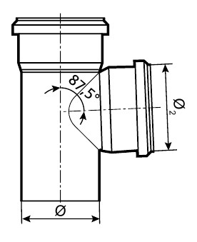 Тройник канализационный TEBO Дн110x50 87,5° безнапорный, полипропиленовый, серый для внутреннего монтажа