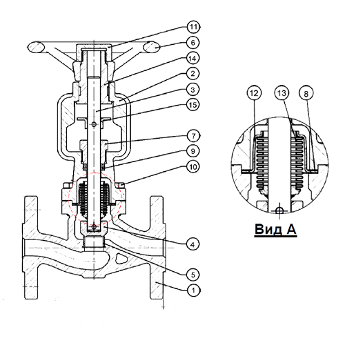 Клапан запорный Tecofi R5263 Ду25 Ру40 двухходовой, корпус - сталь A216 WCB (1.0619), фланцевый, со штурвалом