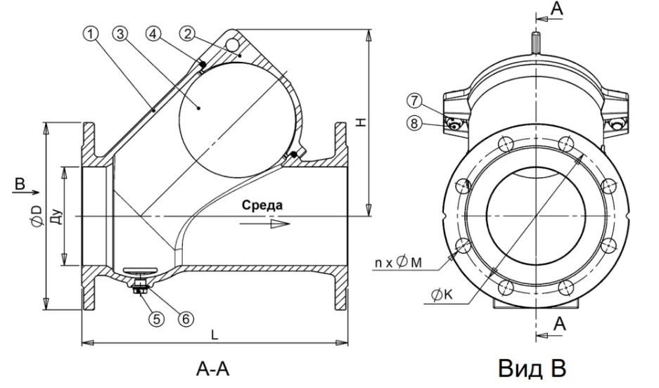 Клапан обратный Tecofi CBL4240 Ду500 Ру10 фланцевый, шаровый, корпус - чугун