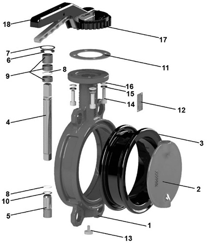 Затворы дисковые поворотные Tecofi VPI4448A-02EP Ду40-80 Ру16 межфланцевые, корпус - чугун, диск - чугун, уплотнение - EPDM, с рукояткой