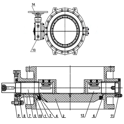Затвор дисковый поворотный Tecofi TECWAT VP 4208-08 Ду1500 Ру10 фланцевый с двойным эксцентриситетом, корпус - чугун, диск - чугун, уплотнение - EPDM, с редуктором