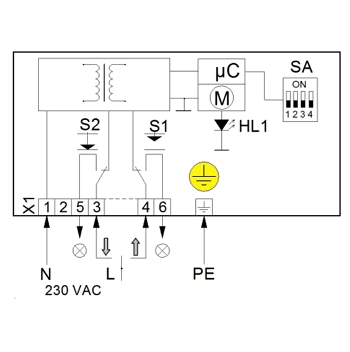 Электрическая схема подключения TSL-2200-40-1-230-IP67