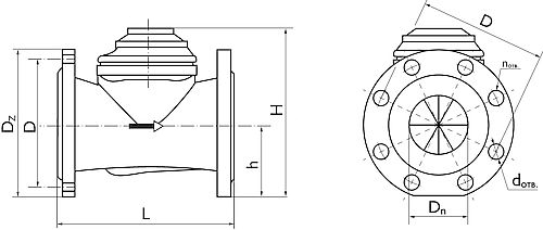Счетчик горячей воды Тепловодомер ВСТН Ду250 Ру16 турбинный, фланцевый, импульсный, до 150°С, L=450 мм