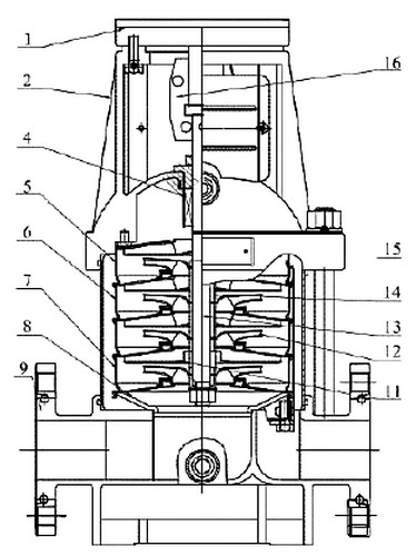 Насос многоступенчатый TESK SB 20-4 SVMT Ду50 Ру23 вертикальный центробежный, с круглыми фланцами, мощность - 5.5кВт, напор - 54м, производительность - 28м3/ч, 3х380В, корпус - чугун