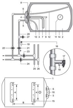 Схема подключения ЭВН к водопроводу в горизонтальном положении Водонагреватель электрический накопительный THERMEX Giro