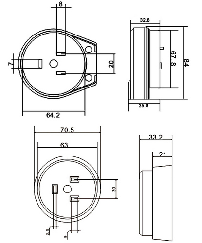 Разъем TOKOV ELECTRIC РШ-ВШ, с заземлением, номинальный ток - 32 А, номинальное напряжение - 250 В, количество полюсов - 2, степень защиты IP20, цвет - черный