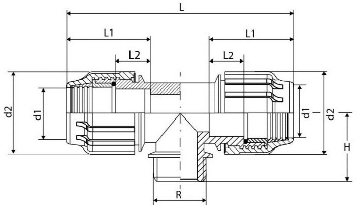 Тройники ПЭ компрессионные ТПК-АКВА Дн25х1/2″ Ру16 с наружной трубной резьбой