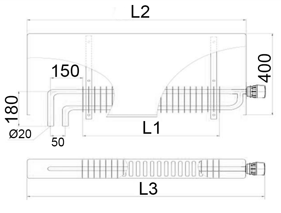 Конвектор настенный концевой ТЗПО Универсал ТБ НП КСК 20 К 1.180 кВт, нижнее левое подключение, наружная резьба 3/4″, стальной