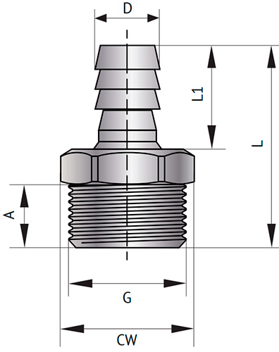 Штуцер Uni-Fitt 631G Ду20x1/2″ Ру30 корпус - латунь, присоединение - аксиальное/наружная резьба, страна - Италия