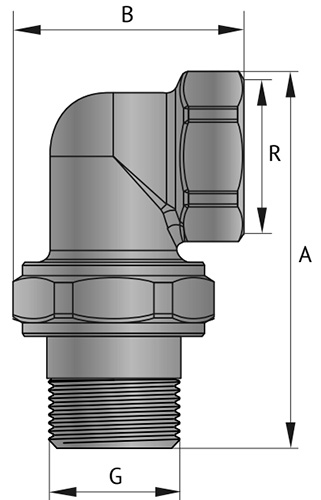 Соединители латунные Uni-Fitt 1/2-1″ Ду15-25 Ру30 разъемные, угловые, с плоской прокладкой, корпус - латунь, присоединение - внутренняя/наружная резьба