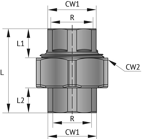 Соединители латунные Uni-Fitt 3/4-1″ Ду20-25 Ру30 разъемные, прямые, с прокладкой O-Ring, корпус - латунь, присоединение - внутренняя/внутренняя резьба