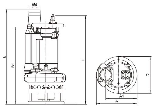 Насос шламовый Unipump USP4A 90-10-6 Ду100 погружной, мощность - 6кВт, производительность – 144м3/ч, напор - 16м, материал рабочего колеса - высокохромистый сплав