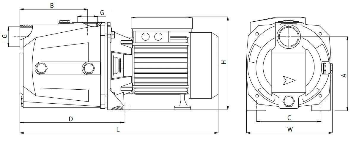 Насос поверхностный Unipump ECO JET LA 100, мощность - 750 Вт, напор - 45 м, производительность - 50 л/мин, материал - чугун, ~220/230В/50Гц