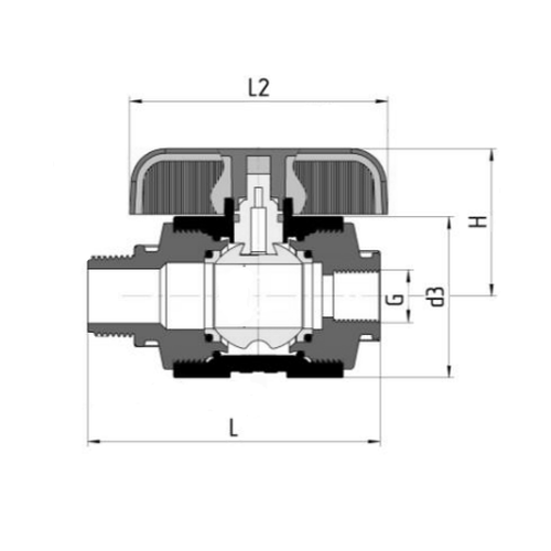 Кран шаровой Valfex компрессионный PP-R Дн33 1 1/4″x1 1/4″ Ру16 полнопроходной внутренняя-внутренняя резьба, корпус - полипропилен