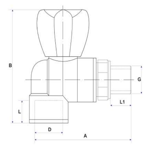 Кран шаровой VALFEX PP-R белый НР Дн25 1/2″ Ру25 стандартнопроходной для радиатора угловой под приварку, корпус - полипропилен