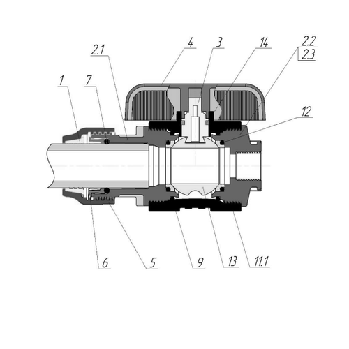 Кран шаровой Valfex компрессионный PP-R Дн20 3/4″x1″ Ру16 полнопроходной внутренняя-наружная резьба, корпус - полипропилен