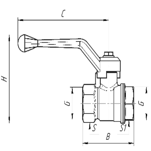 Кран шаровой газовый Valfex VF.271 11б27фтм 1 1/2″ Ду40 Ру25 полнопроходной, никелированный, внутренняя-внутренняя резьба, ручка-рычаг