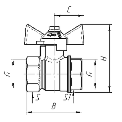 Кран шаровой газовый Valfex VF.277 11Б27фтМ 3/4″ Ду20 Ру16 полнопроходной, латунный, внутренняя-внутренняя резьба, ручка-бабочка