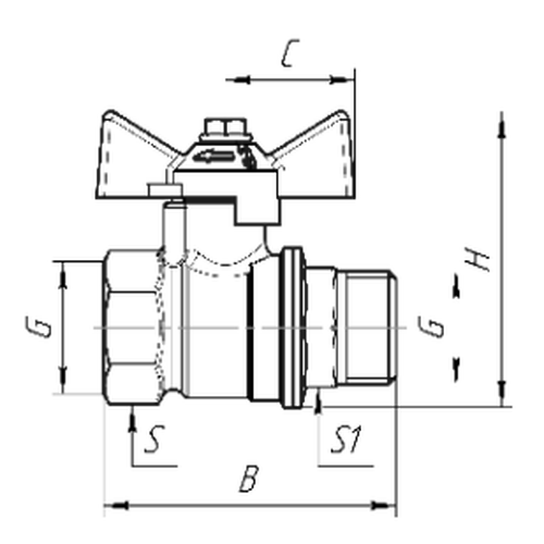 Кран шаровой газовый Valfex VF.278 11б27фтм 1″ Ду25 Ру16 полнопроходной, латунный, внутренняя-наружная резьба, ручка-бабочка