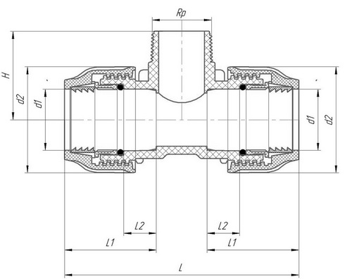 Тройник ПЭ компрессионный VALFEX Дн50x1 1/4″x50 Ру16 с наружной резьбой