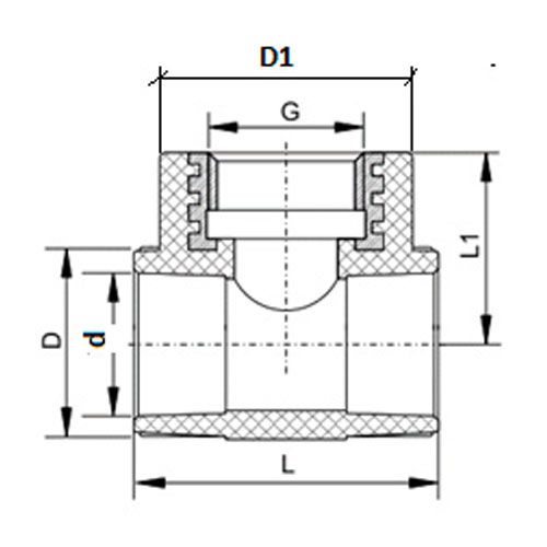 Тройники полипропиленовые комбинированные VALFEX Дн20 – 32 1/2″ - 1″ Ру25, внутренняя резьба, цвет серый