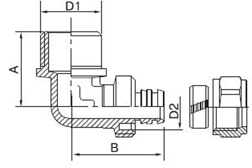 Угольник обжимной для металлопластиковых труб Valtec VTm.353.N.001604 Дн16х1/2″ Ру25, латунный, присоединение компрессионное / наружная резьба