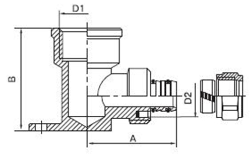 Угольники обжимные для металлопластиковых труб Valtec VTm.354.N Дн16-20х1/2-3/4″ Ру25, латунные, присоединение компрессионное / внутренняя резьба (водорозетки)