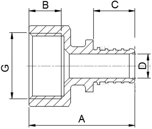 Соединитель надвижной для полиэтиленовых труб Valtec VTm.402.G.001604 Дн16х1/2″ Ру16 латунный, присоединение аксиальное / внутренняя резьба
