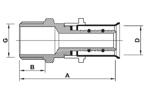 Переходник для металлопластиковых и PE-X труб Valtec VTm.201.N.001604 Дн16х1/2″ Ру25, латунный, присоединение пресс / наружная резьба