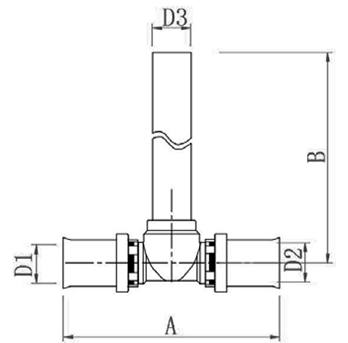 Тройник для металлопластиковых и PE-X труб Valtec VTm.282.LHN.201516 Дн20х15х16 Ру25, латунный, с длинной трубкой, левое исполнение, присоединение пресс