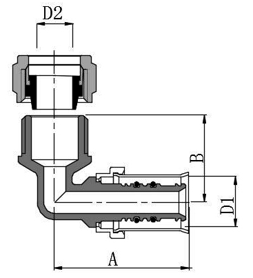 Угольник для металлопластиковых и PE-X труб Valtec VTm.253.I.001615 Дн16х15 Ру25, латунный, присоединение пресс / обжим