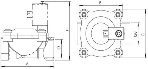 Клапаны электромагнитные CEME 86 1/2″-2″ Ду15-50 Ру10 непрямого действия двухходовые, мембранные, корпус - латунь CW617N, присоединение - внутренняя резьба, нормально закрытый, мощность 6Вт