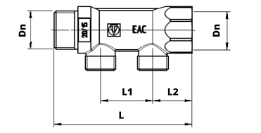 Коллектор Valtec VTc.500.N.0502 3/4″ Ду20 выходов-2x1/2″ Py16 внутренняя/наружная резьба, выходы наружная резьба, корпус латунь