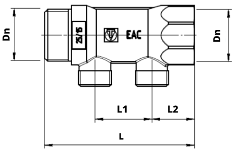 Коллекторы Valtec VTc.500.N 3/4″-1″ Ду20-25 выходов 2-4x1/2″ Py16, внутренняя/наружная резьба, выходы наружная резьба, корпус латунь