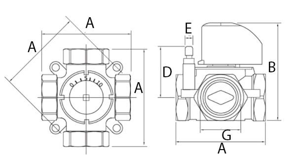 Клапан четырехходовой смесительный VALTEC VT.MIX04 3/4″ Ду20 Ру10, резьба - внутренняя