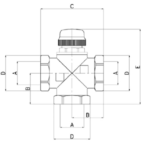 Клапан трехходовой смесительный VALTEC VT.MR 03 с боковым смешением и регулируемым байпасом