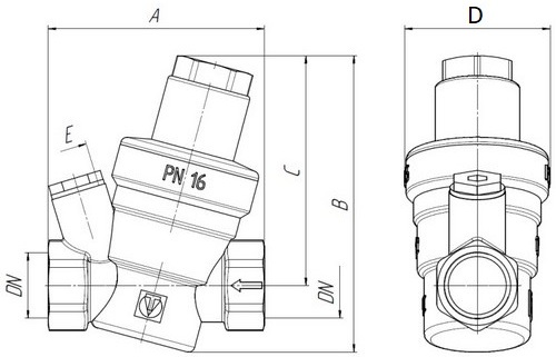 Редуктор давления VALTEC VT.089.N.08 1 1/2″ Ду40 Ру16 регулируемый, мембранный, от 1 до 5 бар, корпус - латунь CW617N