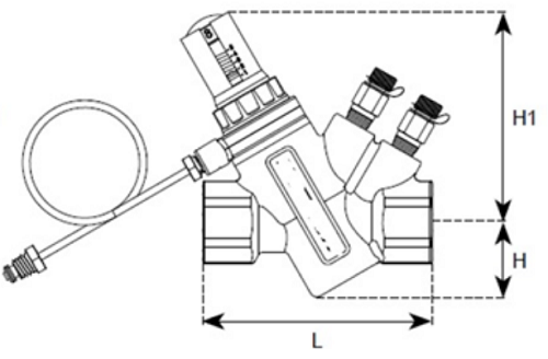 Регулятор перепада давления автоматический Valtec VT.043.G.0601 1″ Ду25 Py25 5-50 кПа регулируемый, с импульсной трубкой 1 м, корпус - латунь
