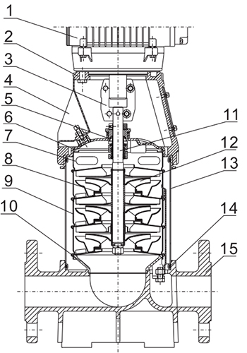 Насос многоступенчатый Vandjord CRV 15-4B A-D-E-HQQE-E поверхностный, корпус - чугун, мощность - 4кВт, производительность - 250л/мин, 380В