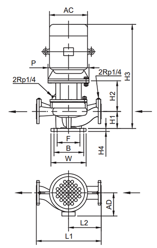 Насос циркуляционный Vandjord TPV 125-70-3/6 Q-A-B-E поверхностный, корпус - чугун, мощность - 3 кВт, напор - 7м, 380В