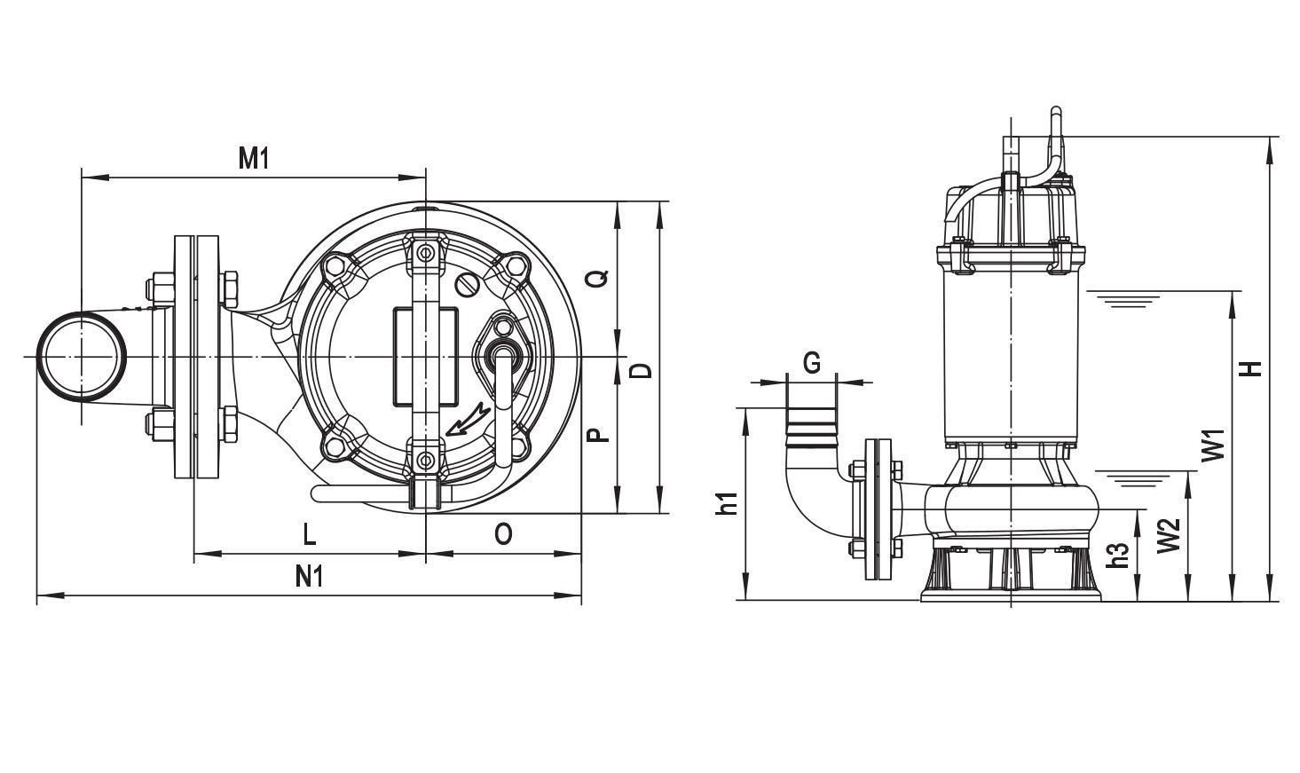 Насос канализационный Vandjord VSL.65.11L.2.5.0D Ду65, мощность - 1.1кВт, количество полюсов - 2, напряжение - 380 В, корпус и рабочее колесо - серый чугун