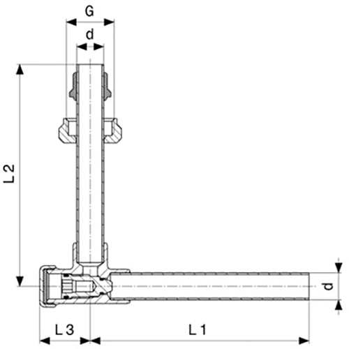 Эскиз Комплект соединительный Viega 2272.5 Ду15 3/4″, корпус - никелированная латунь, для подключения радиатора, угловой, двухтрубный