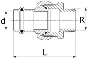 Соединители Viega 3794 Дн15-35x1/2-1 1/4″ Ру10 разъёмные, корпус-бронза, с плоским уплотнением, соединение пресс/резьба